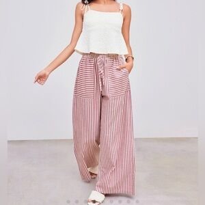 NWT Woven Mid Rise Wide Leg Striped Cotton Pants in Womens XS by Cider